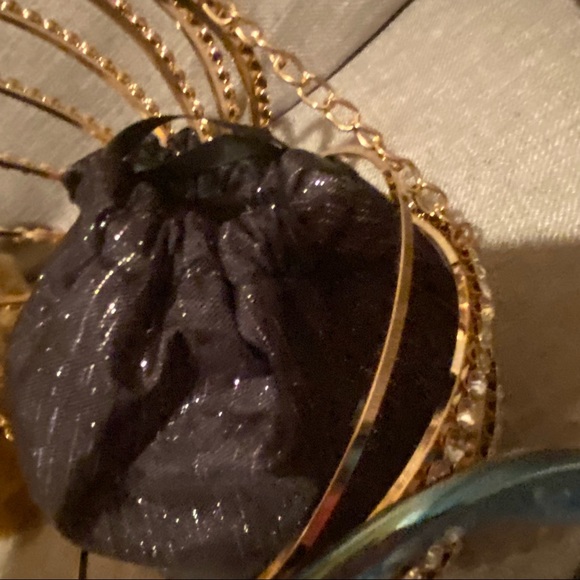 Gold And Rhinestone Round Ball Cage Purse - Picture 3 of 6